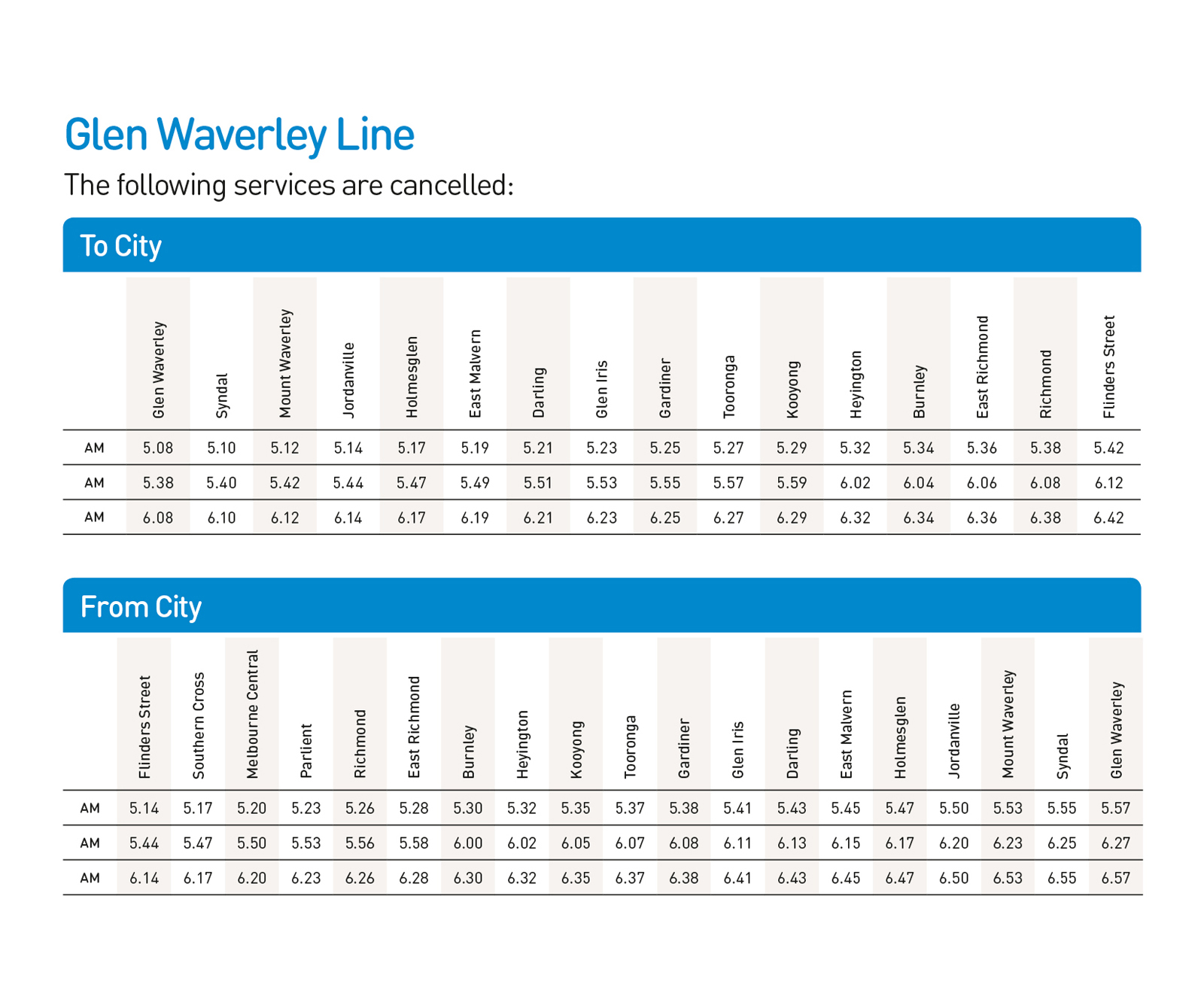 Saturday Industrial Action Glen Waverley line Metro Trains